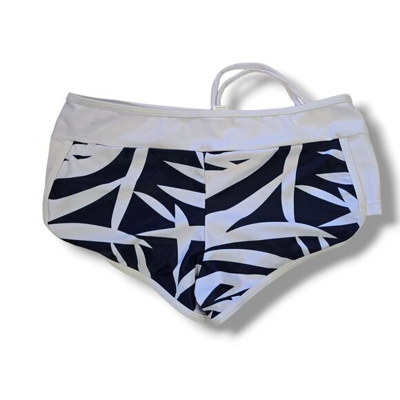 Women’s Black & White Tropical Print Drawstring Swim Shorts – Size Large - Picture 4 of 7